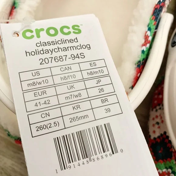 Crocs Classic Lined Holiday Charm Clog - Christmas White - Womens 10 - M8 - NEW - Picture 3 of 9